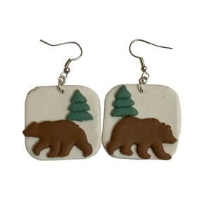 Grizzly Bear Polymer Clay Dangle Earrings